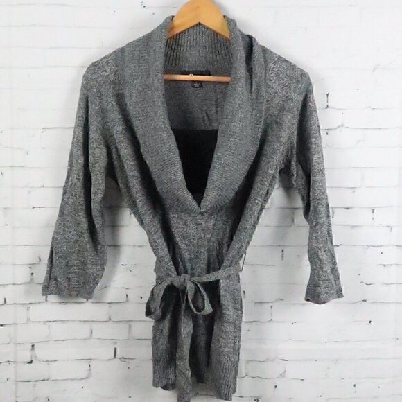 AB STUDIO HEATHER BLACK 1/2 SLEEVE COWL NECK SWEATER WITH TIE DETAIL SIZE LARGE - Picture 1 of 8